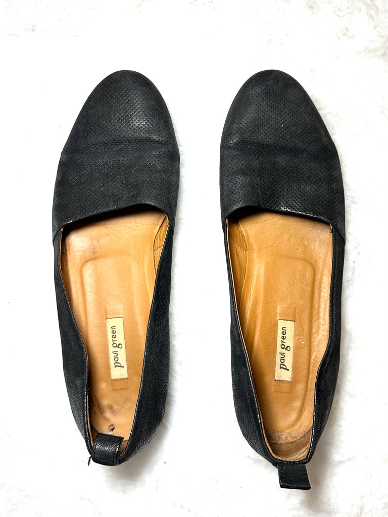 Paul Green Slip-On Ballet Flats Us 8.5 Uk 6 Black Leather Boho Comfort Minimal